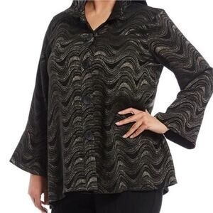 Ali Miles Black And Gold Waves Jacket Top Art To Wear Button Women’s Size Large